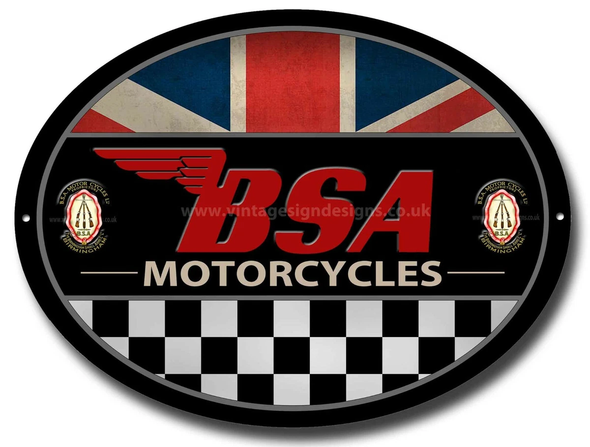BSA MOTORCYCLES OVAL METAL SIGN.OFFICIALLY LICENSED B.S.A PRODUCT