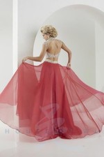 Tiffany 16135 Cherry Red Nude Crop Top Gown Dress sz 8