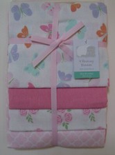 Hudson Baby 4 Pk Butterfly Pink Rose Receiving Blankets
