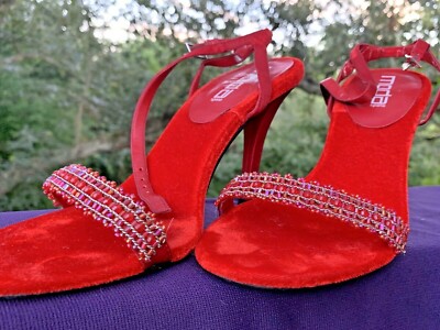 MODA SPAIN red velvet Stilettos Slingbacks Dominatrix Sexy High Heels 8  sj18m4