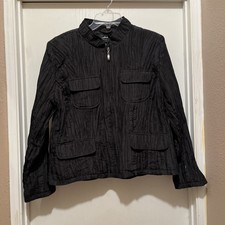 Montanaco  Black Funky Crinkle Zip-up Pocketed Jacket Top Sz Xl
