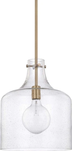 Crawford Urban Industrial Clear Glass Jar Pendant Light in Aged Brass - Picture 1 of 7