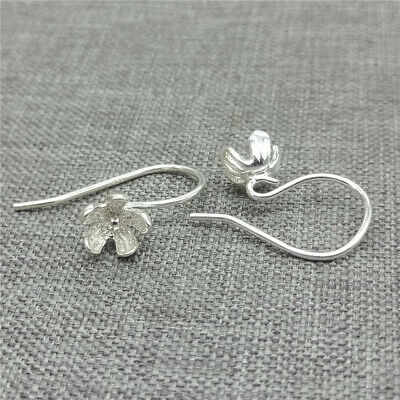 Pair of 925 Sterling Silver Earring Flower Hook Pin Ear wire For Pearl Beads