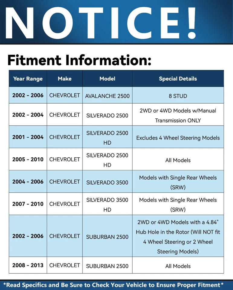 Front Rear Disc Rotors Brake Pad Kit for Chevy GMC Sierra Silverado 2500 3500 HD — 第 3/4 张图片