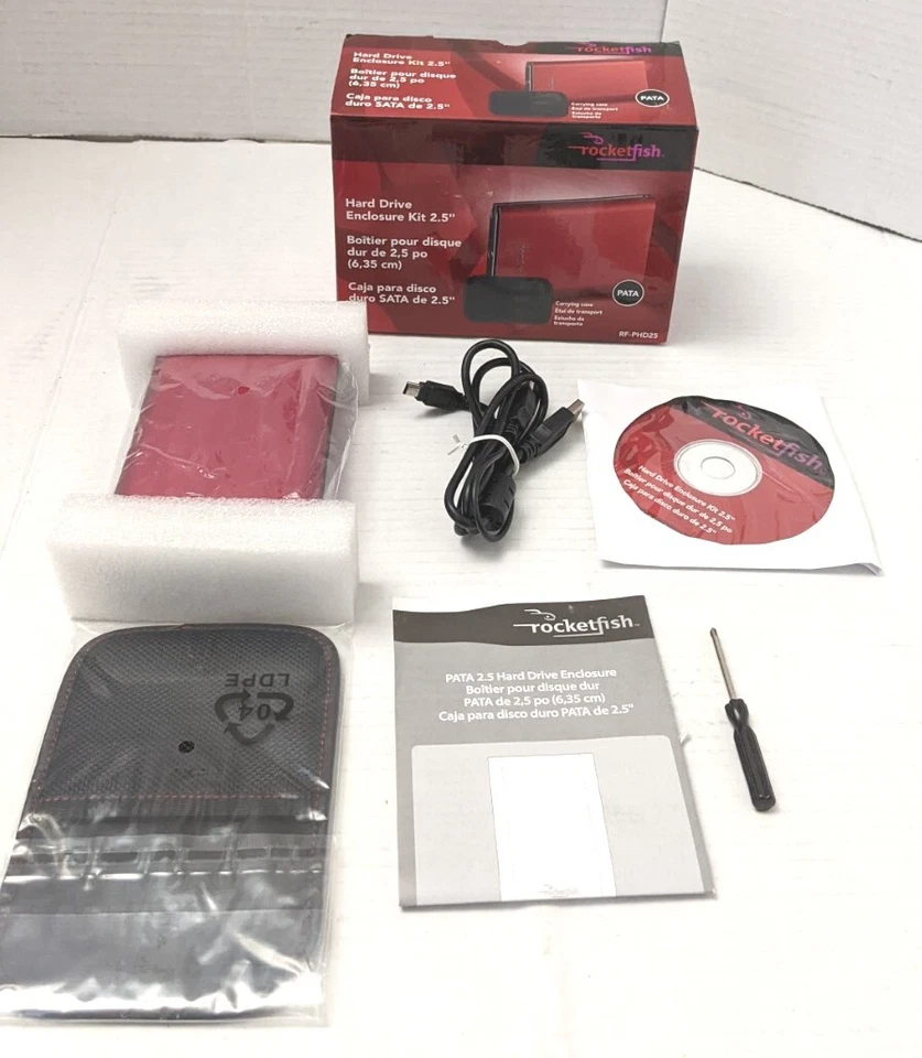 NIB Rocketfish RF-PHD25 2.5" PATA / EIDE Hard Drive Enclosure Kit Red - Image 4 of 4