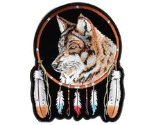 Medium WOLF AND FEATHERS 6" x 4.75" iron on patch (3865) Native American (C4)