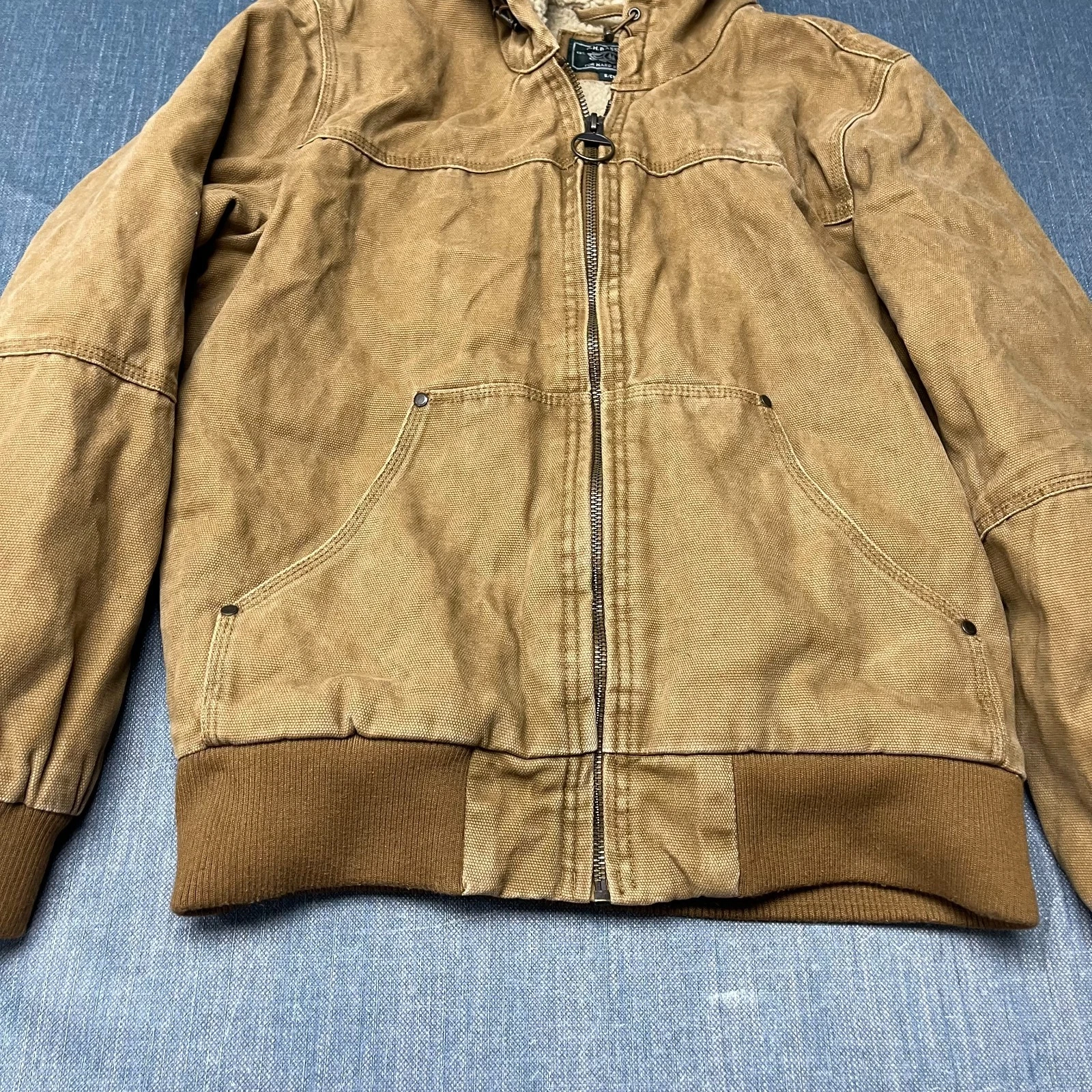 G.H. Bass & Co. Men's Jacket Size S Brown Duck Canvas Sherpa Lined Workwear image 3
