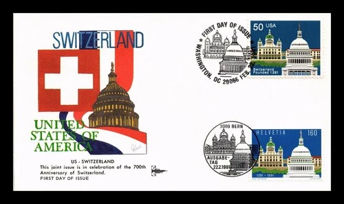 US COVER SWITZERLAND 700TH ANNIVERSARY FDC JOINT ISSUE COMBO GILL CRAFT CACHET