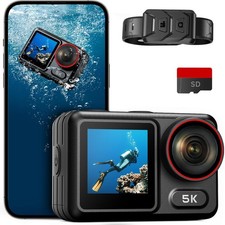 5K30FPS Waterproof Action Camera with 64GB Card, IPX7  34FT Underwater