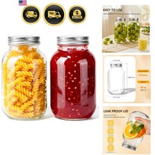 Tarros de albañil con tapas 32 oz, paquete de 2 frascos de conservas de vidrio de boca regular para alimentos...