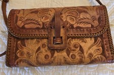 Vintage Leather Floral HANDBAG Hand Tooled Purse HIPPIE Boho Gypsy MEXICO Hobo