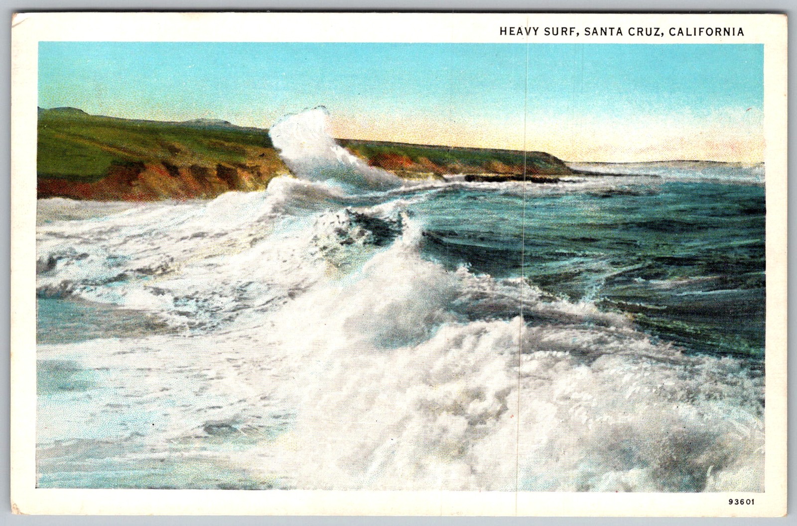 Vtg Postcard Heavy Surf Waves Santa Cruz, CA 1940s