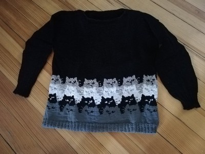 Cozy Cat Sweater, Pullover mit Katzen, handgestrickt 176 oder S