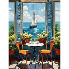 askkqtx Beach Diamond Art Kits for Adults, Sailboat Ocean Diamond Sea-G9394