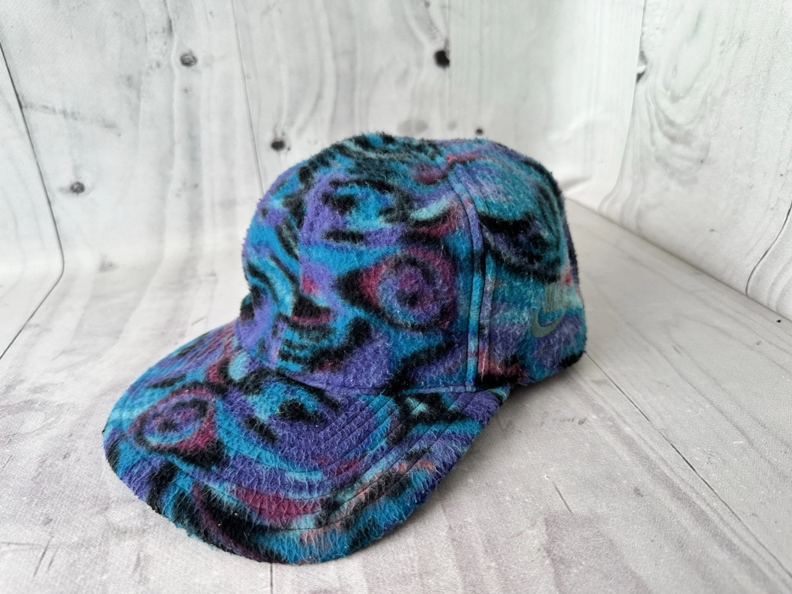 Vtg Nike Fit Fleece Hat All Over Print AOP Swirl Geometric Ski Winter Ball Cap