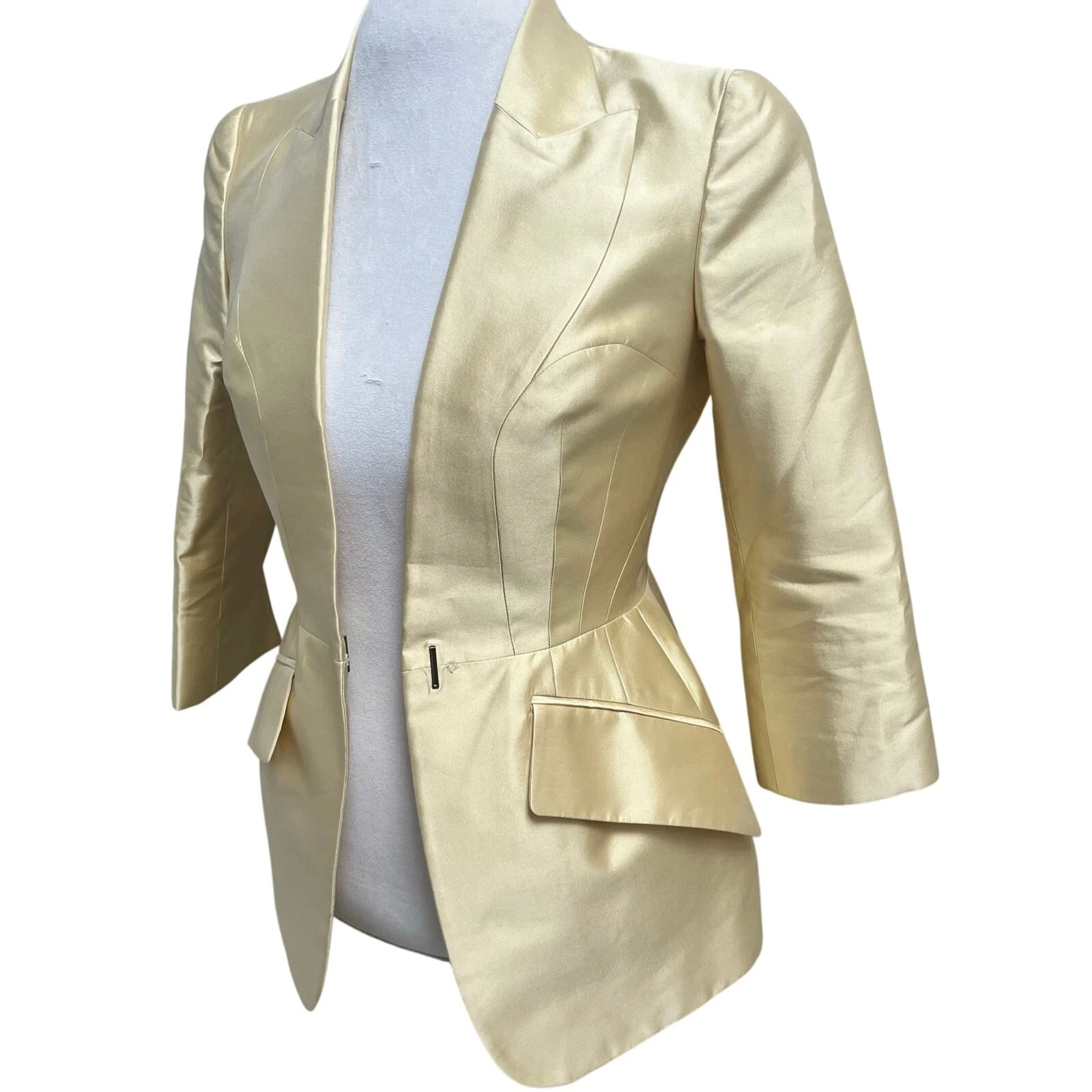 Blazer Alexander McQueen seta mikado risvolto sartoriale 42 6 giallo burro