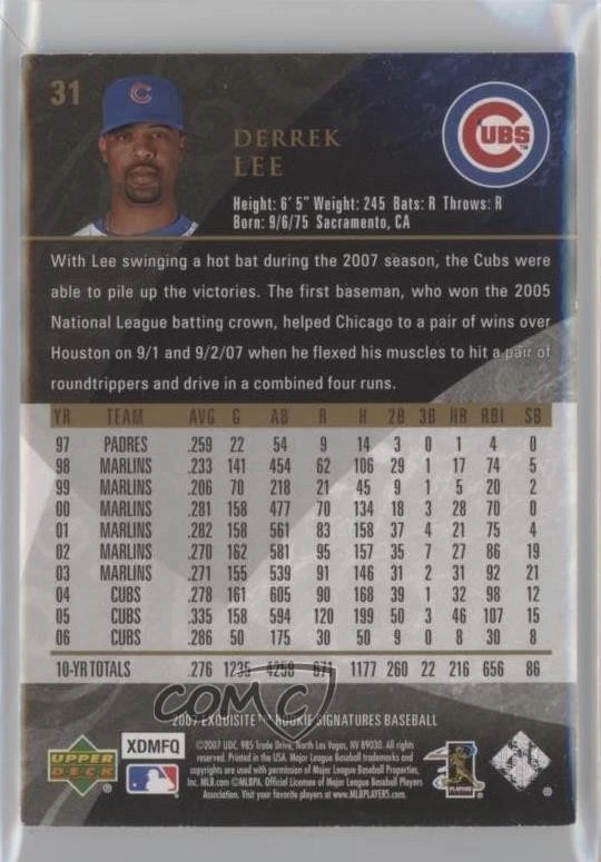 2007 Upper Deck Exquisite Rookie Signatures /99 Derrek Lee #31 - Image 2 of 2