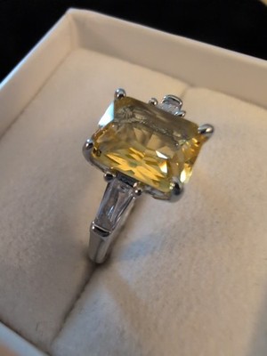 Starline 925 Gr. 7 4ct Kanarien Citrin Ring Zirkon Baguettes Smaragdschliff Custom