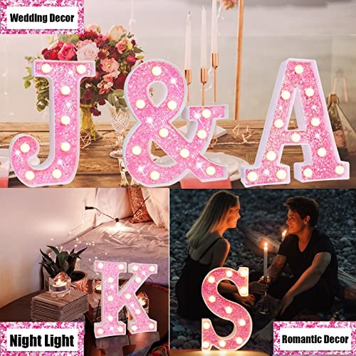 Light Up Letters, Glitter Alphabet Letter Sign Pink LED Marquee Letter letter D