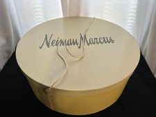 VINTAGE 1960s Neiman Marcus Large Round Beige Hat Box w/ Rope Handle