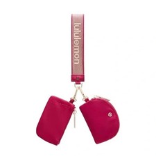 NWT Lululemon Dual Pouch Wristlet Wallet Berry Rumble Pink Metallic Wordmark