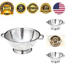 Heavy Duty Stainless Steel Colander 5 Qt Mirror Polished Self-Draining Base