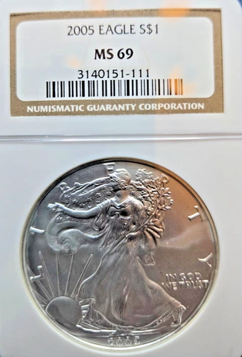 2005 $1 American Silver Eagle NGC MS69 Brown Label #125