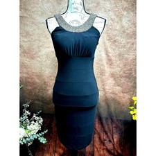 Davids Bridal Form Fitting Dress Beaded Collar Black 8