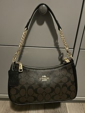 Coach Black and brown Signature Teri Shoulder Bag w/ short and long Strap.