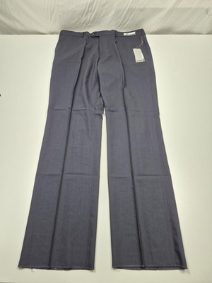 Montefino Dress Pants Mens 42x36 Navy Wool Flat Front Unhemmed Super 120s NWT