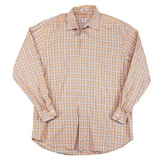 Peter Millar Tailored Fit Tattersall Check Shirt Mens L Orange Blue Cotton