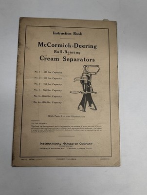 MCCORMICK DEERING INSTRUCTION BOOK CREAM SEPARATORS #1-#6 PARTS LIST MANUAL 1939