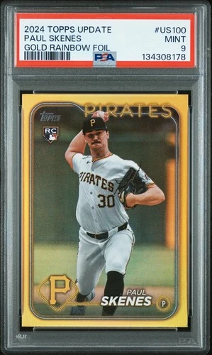 2024 Topps Update #US100 Paul Skenes Gold Rainbow Foil PSA 9 Rookie RC