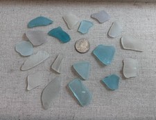 Genuine Real Beach Sea Glass Light Blues, White, Clear bottles pieces Lot 143