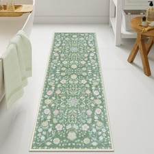 Bathroom Runner Floral Long Bath Mat Ultra Soft Machine 20x60 inch Green