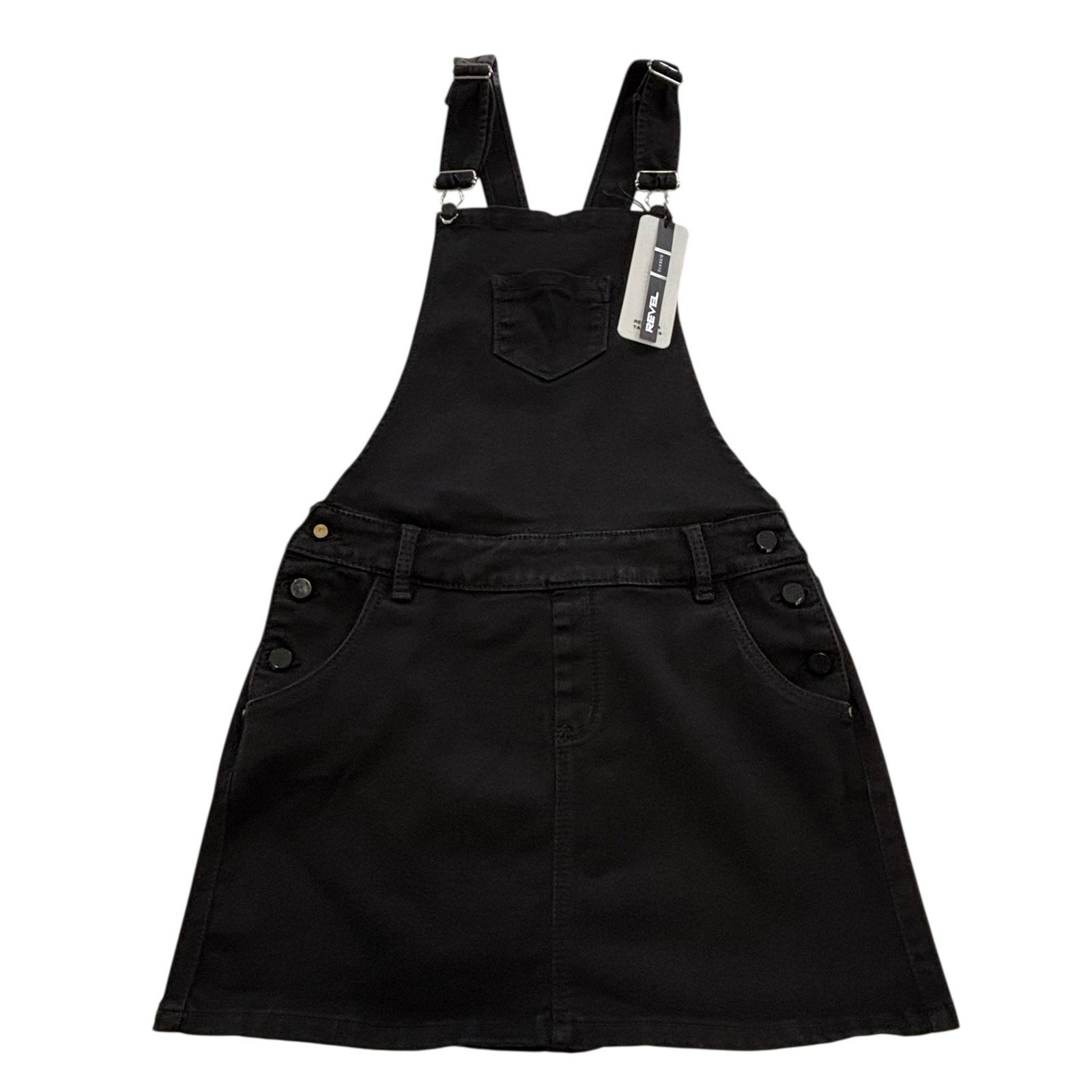 Revel Black Denim Bib Overall Mini Dress Y2K Skater Grunge Dark Goth Fits S