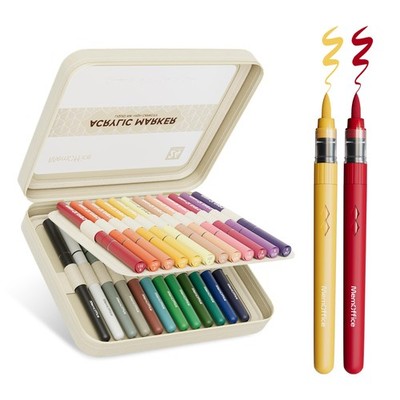 Direct Liquid Acrylic Paint Markers, 24 Colors Brush Tip Pens with Carrying Case