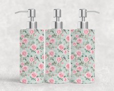 Bluebird Rose Stainless Steel Soap Dispenser Floral Decor 18.6oz Capacity