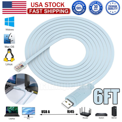 6FT USB to RS232 Serial to RJ45 CAT5 Console Adapter Cable for Cisco Router FTDI