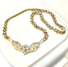 Vintage Diamante Necklace Gold Tone Jewellery Wide Chain Pendant 