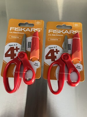 Fiskars Pointed Tip Safety Edge Blade Kids 5 Inch Scissors Sheath Eraser Red Set