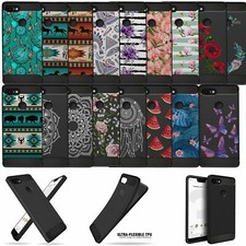 For Pixel 3 XL, Slim Tribal Floral TPU Flexible Black Case Cover