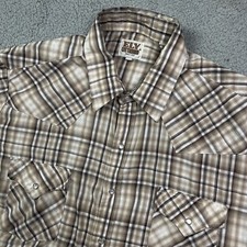 Ely Cattleman Shirt Mens XL Brown Pearl Snap Western Cowboy Short Sleeve Plaid