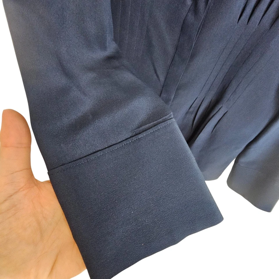 Blusa Club Monaco Blusa de Seda Mujer M Azul Manga Larga Blusa Mujeres Prenda para el torso de Seda Foto 4 de 4