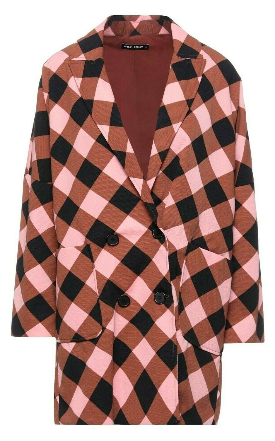 Giacca lunga blazer donna Wild Pony taglia S quadretti scacchi marrone rosa nero