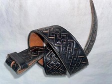 VTG NEW Boys Mens 28 Tooled Geometric Black Leather Cowboy Western Burton Belt