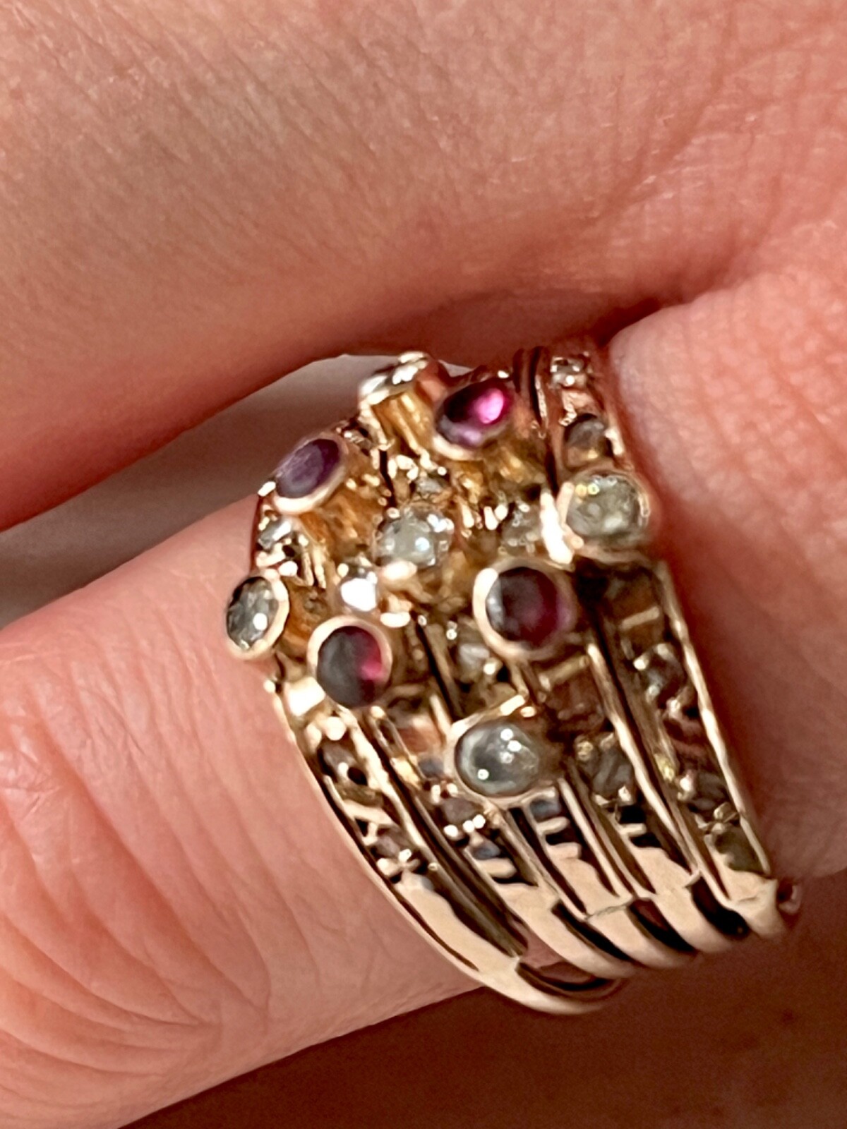 Antique Ruby and Diamond Harem Stack Ring - image 3