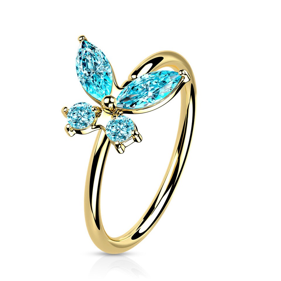 14K Gold Bendable Hoop Ring Opal or CZ Butterfly 20 Gauge Good for Nose and Ear