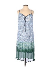 Anthropologie 100% Silk Blue Yellow Dress S Ligned Language Breezy Summer