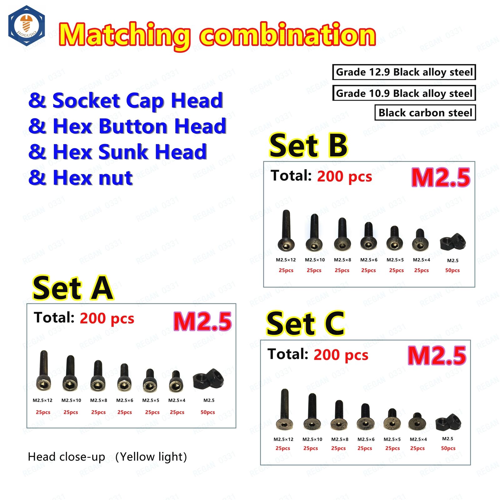 200pcs M2.5 Black Alloy Steel Allen Selling Screws With Socket Hex 40% OFF Cheap Sale Bolts